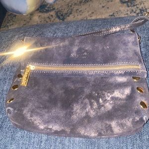 NWOTNavy Blue Zipper Suede Leather Crossbody Clutch. VIP MED w/Red interior